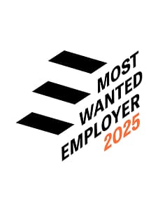 kununu & Zeit Most Wanted Employer 2025 Award Siegel mit Schriftzug und grafischem Emblem.